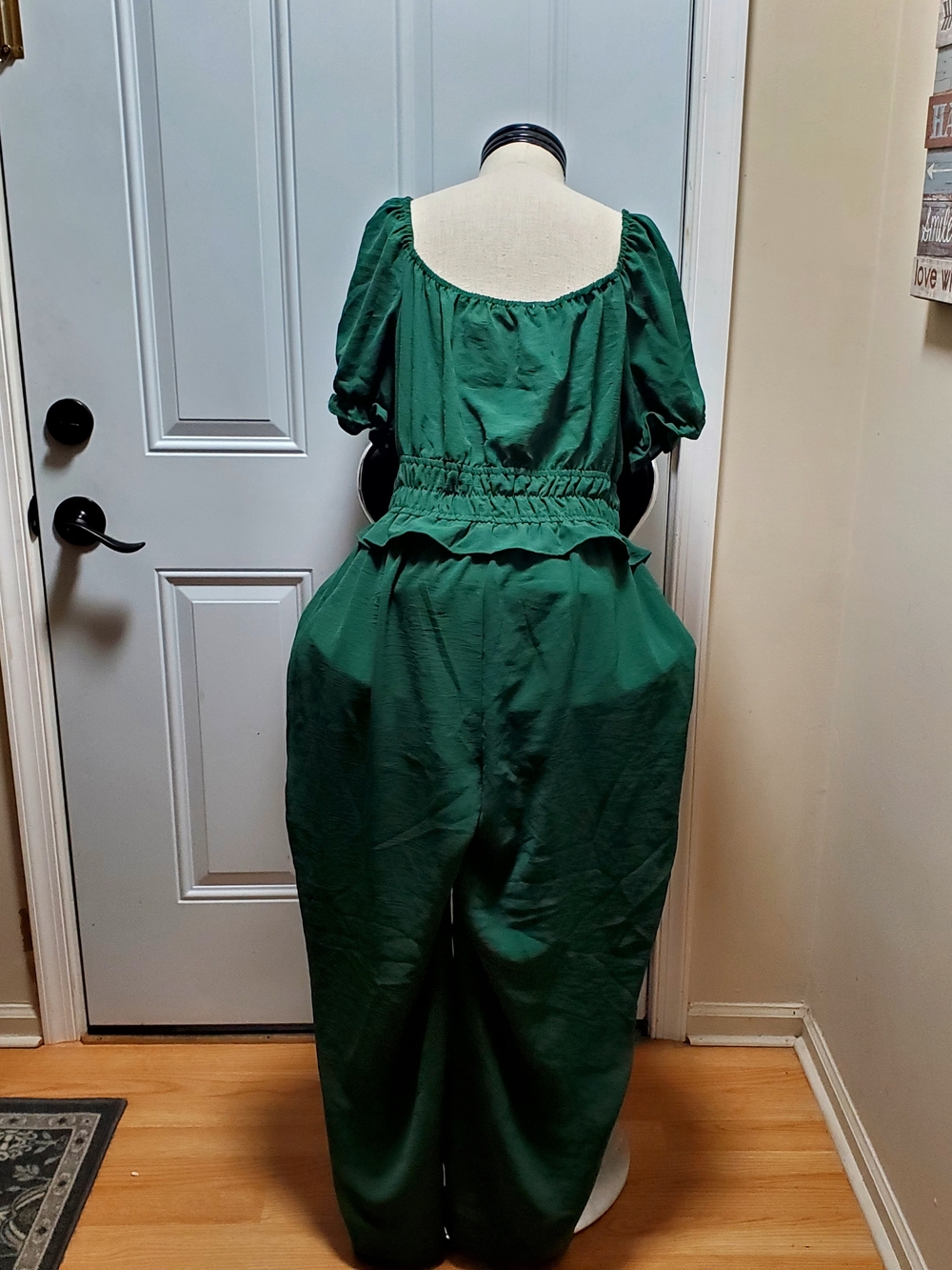 Liberty Love Emerald Green Puff-Sleeve Jumpsuit - Picture 3 of 4